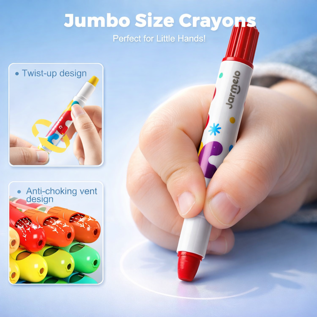 Jumbo Washable Crayons for Toddlers, 12 Colors
