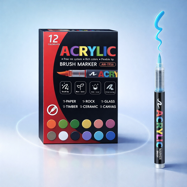 12-Color Acrylic Brush Pen Set