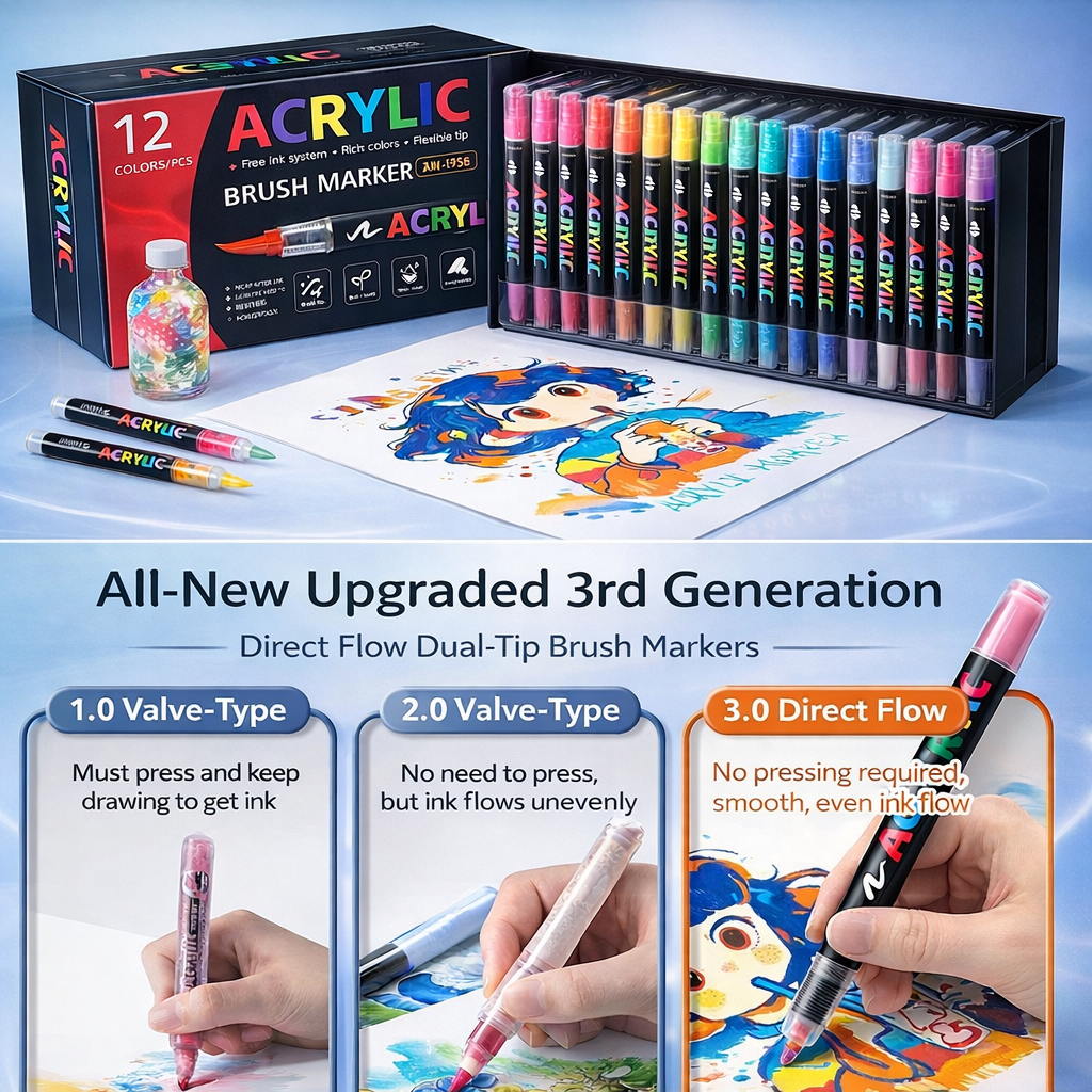 12-Color Acrylic Brush Pen Set